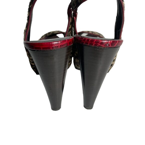 Donald Pliner Leather Open Toe Slingback Heels Size 7.5 Animal Print Calf Hair - Picture 3 of 5